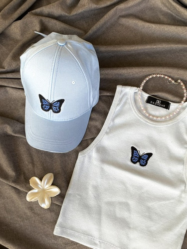 کلاه کپ آبی آسمانی پروانه