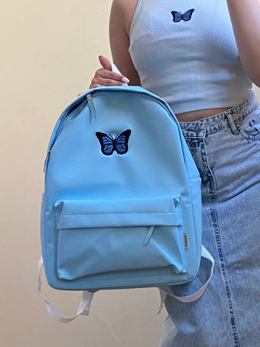 کوله چرم آبی اسمانی پروانه